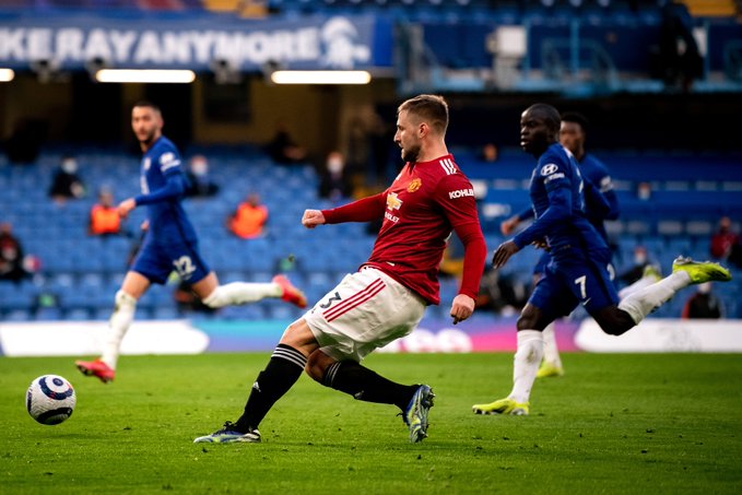 Luke Shaw in action against Chelsea